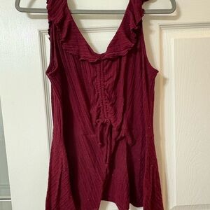 Maurices Burgundy Ruffle Tank Top